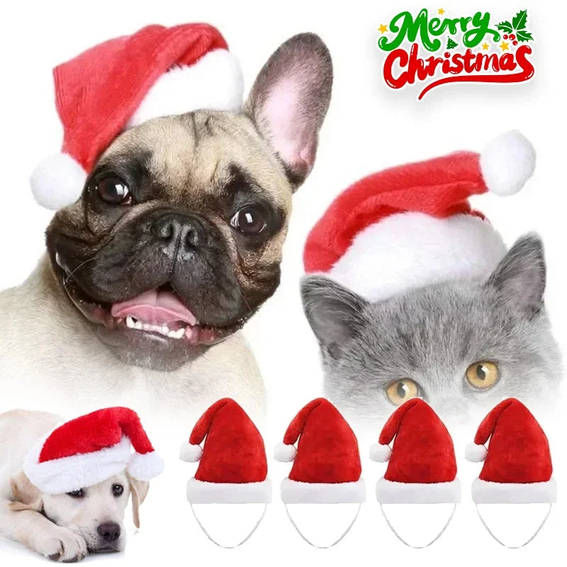 Red Plush Santa Hat for Pets - Festive Holiday Costume Accessory for Dogs and Cats, Perfect for Photoshoots and Celebrations