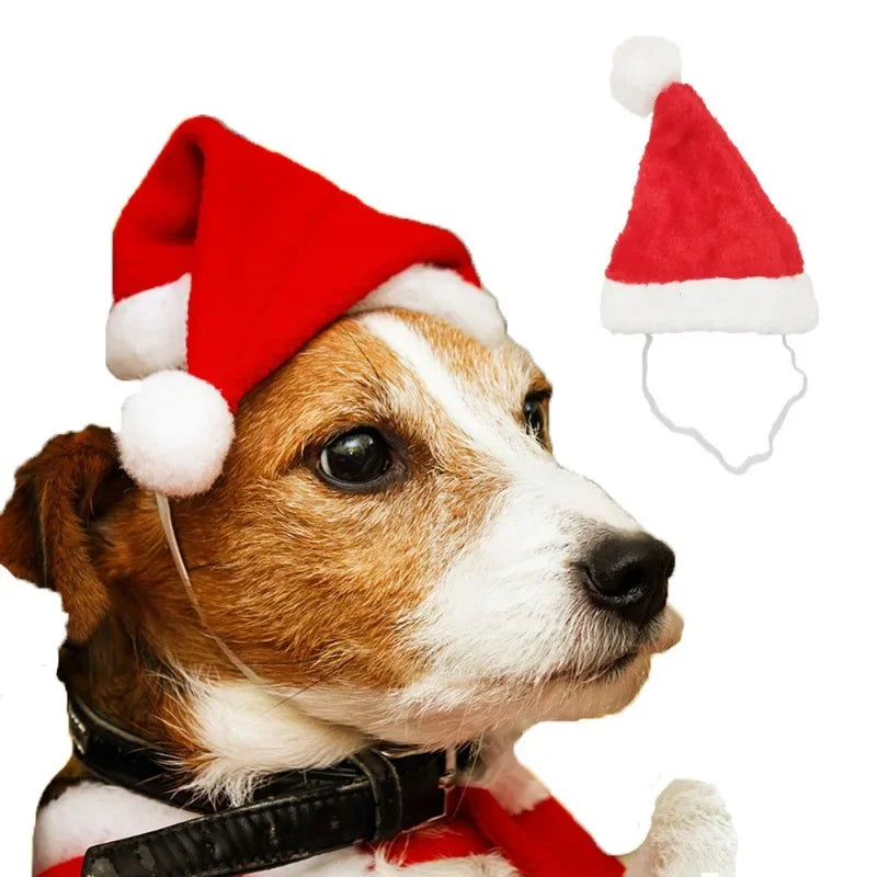 Red Plush Santa Hat for Pets - Festive Holiday Costume Accessory for Dogs and Cats, Perfect for Photoshoots and Celebrations